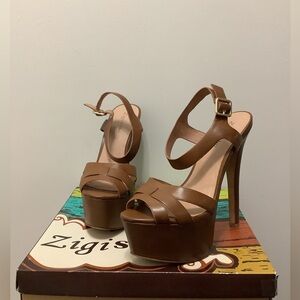 Dark tan open toed platform heels